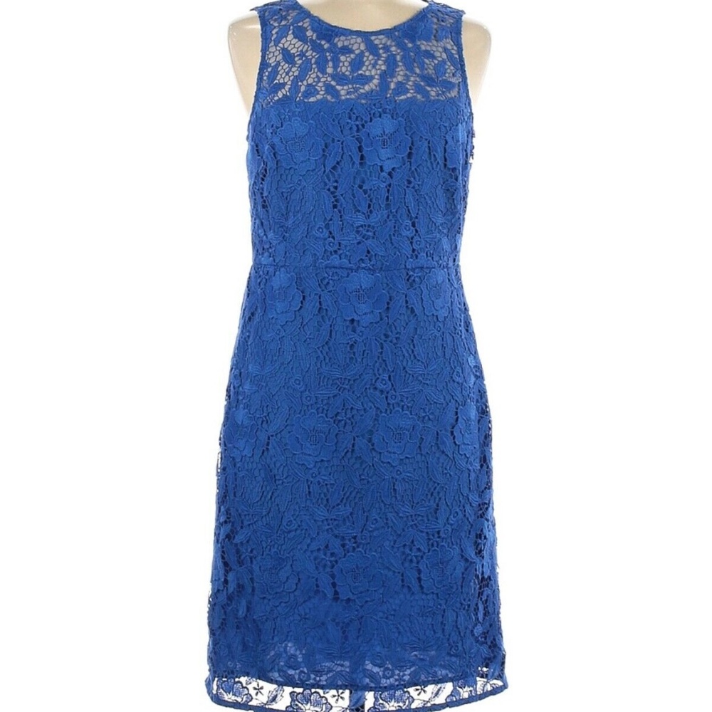 J. Crew Collection Lace Sheath Dress Blue 8 EUC